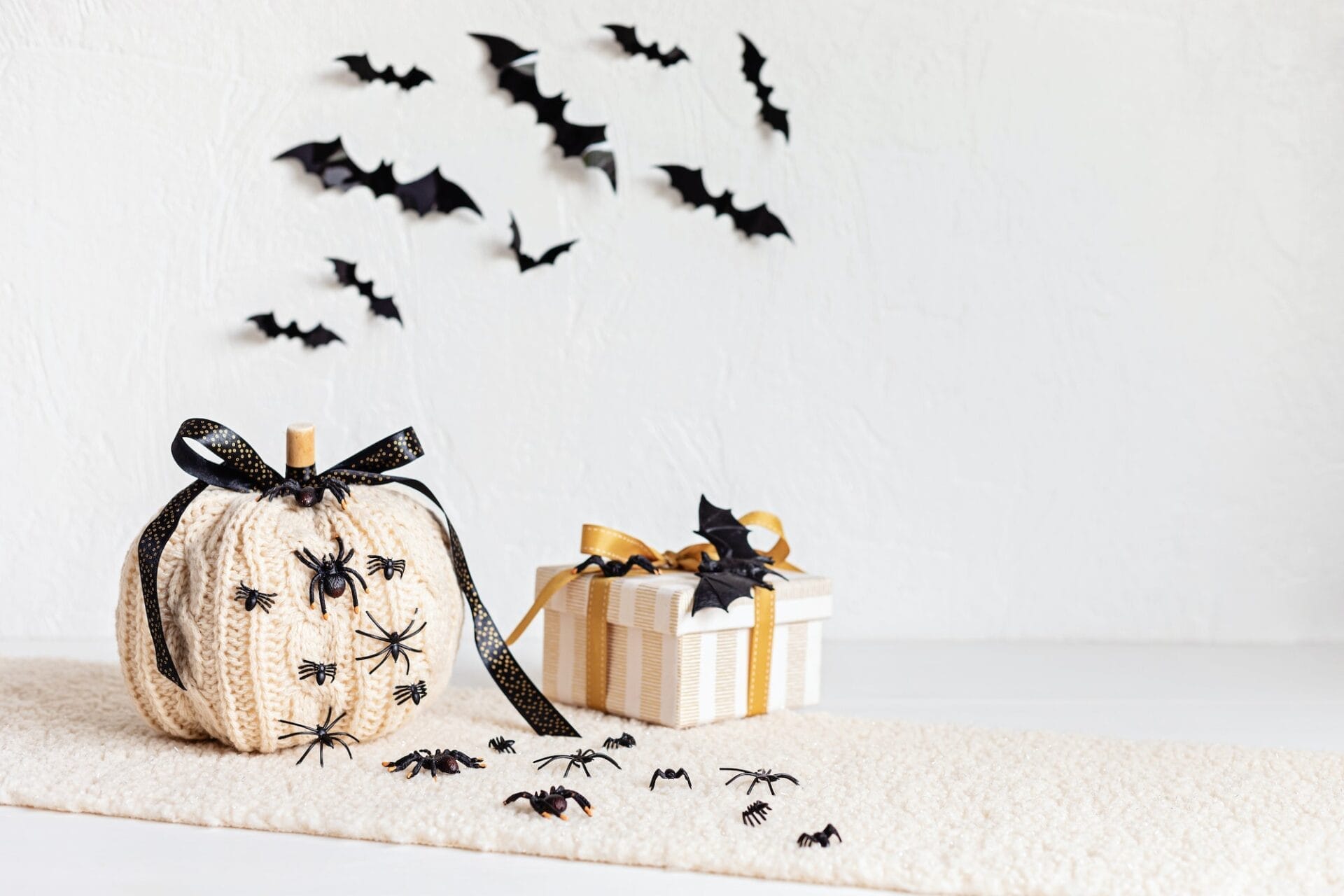 Interior decoration for halloween celebration with handmade knit pumpkin